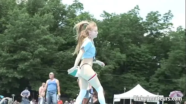 Watch Amateur blonde is on the stage teasing the crowd energy Clips