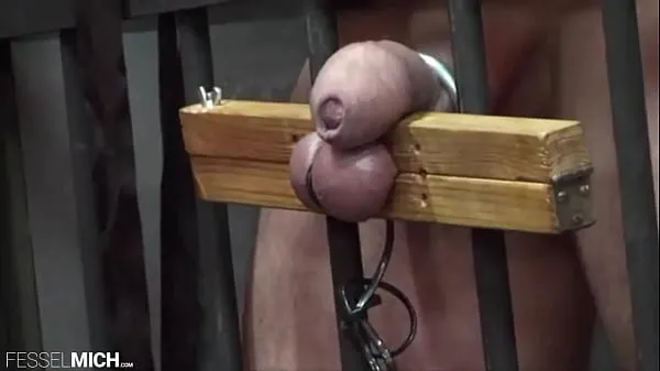 Watch CBT testicle with testicle pillory tied up in the cage whipped d in the cell slave interrogation torment torment energy Clips